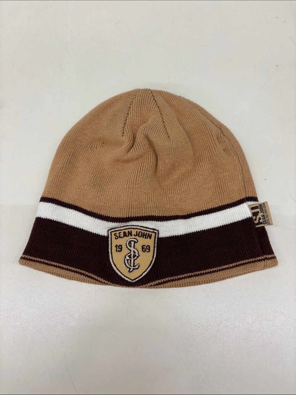 Sean John Tan & Brown Crest Knit Hat